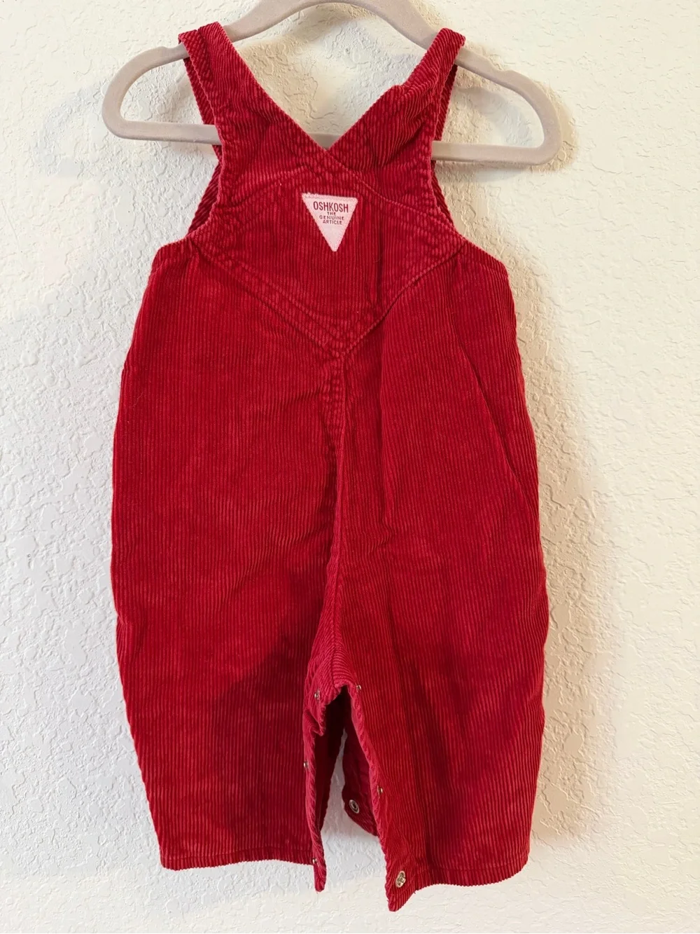 OshKosh Vtg Red Corduroy Overalls Size 3-6 Months Trust Tide Label Pengiun Cute!